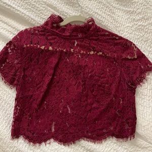 PlanetBlue Lace Cropped Mock Neck Top